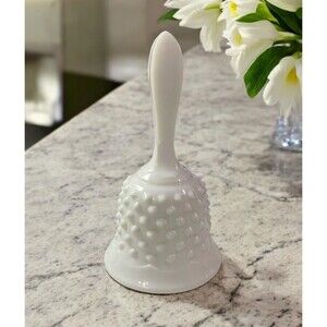 Vintage Fenton Hobnail White Milk Glass Bell With Clapper EUC